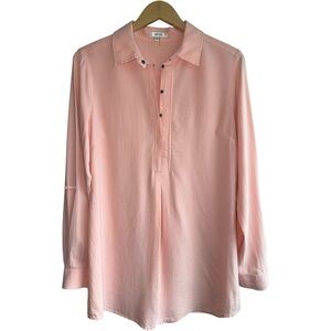 TYLER BOE 100% Silk Broadcloth Tina Tunic Blouse Pink Long Sleeve Top Medium